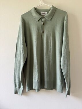 Men's collared cotton-blend sweater, sage